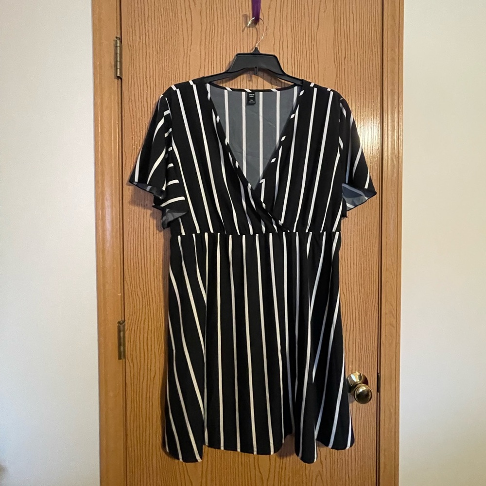 Striped faux wrap dress